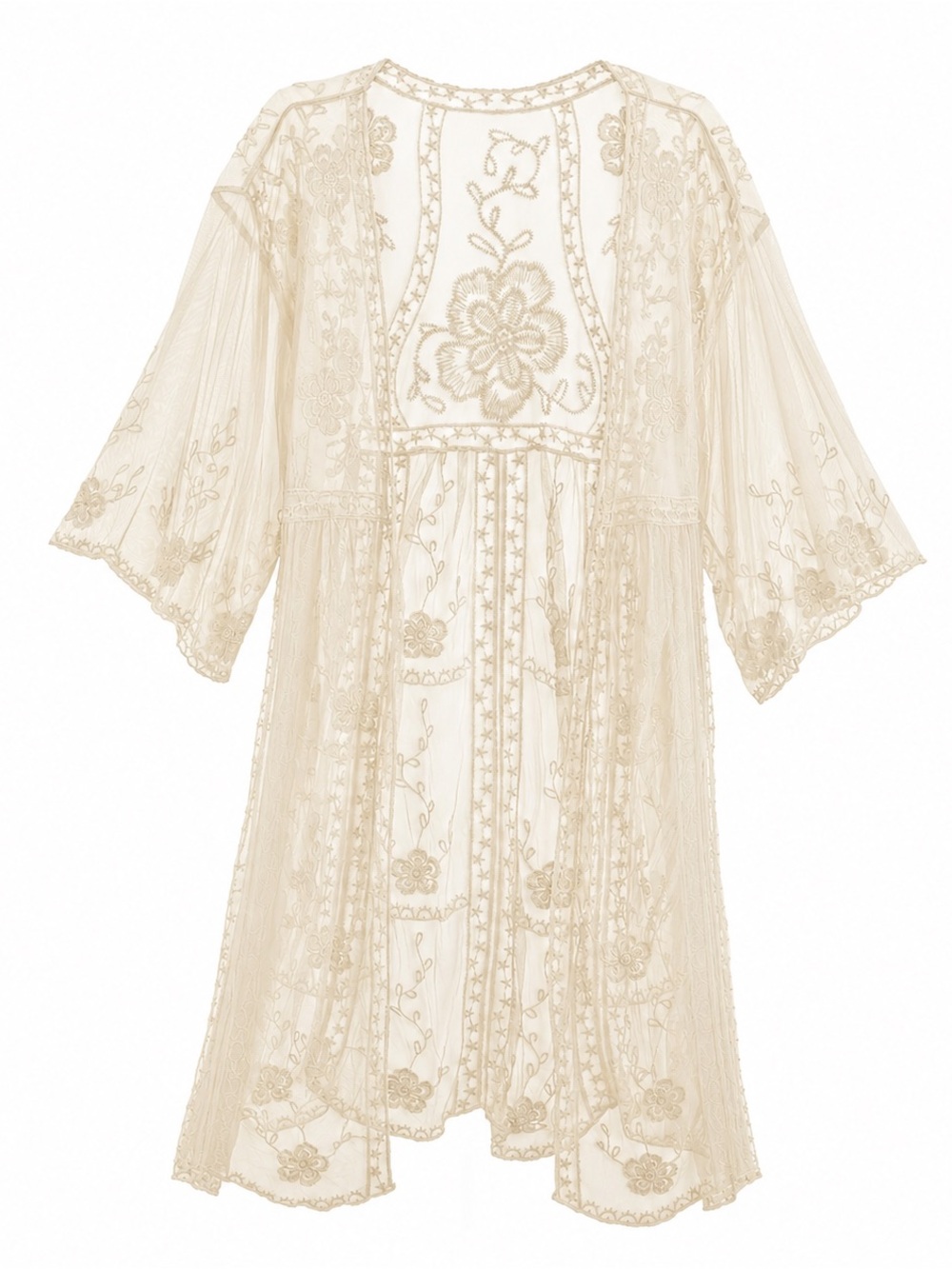 Cream Embroidered Lace Duster Kimono Sheer Boho Cardigan - Lauren Conrad